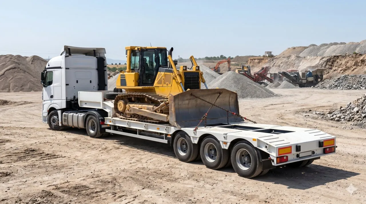 Lowbed dorse üzerinde paletli dozer — ağır iş makinesi taşımacılığı